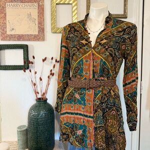 Zara Paisley Print Mini Dress in Teal, Rust, Black